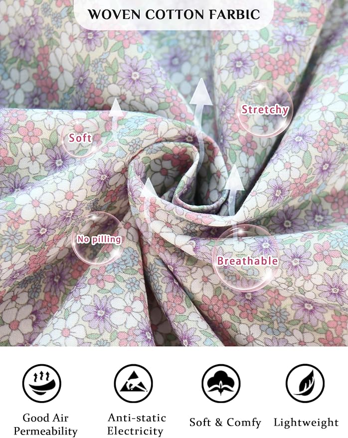 Woven--100% Cotton Colorful Small Flowers