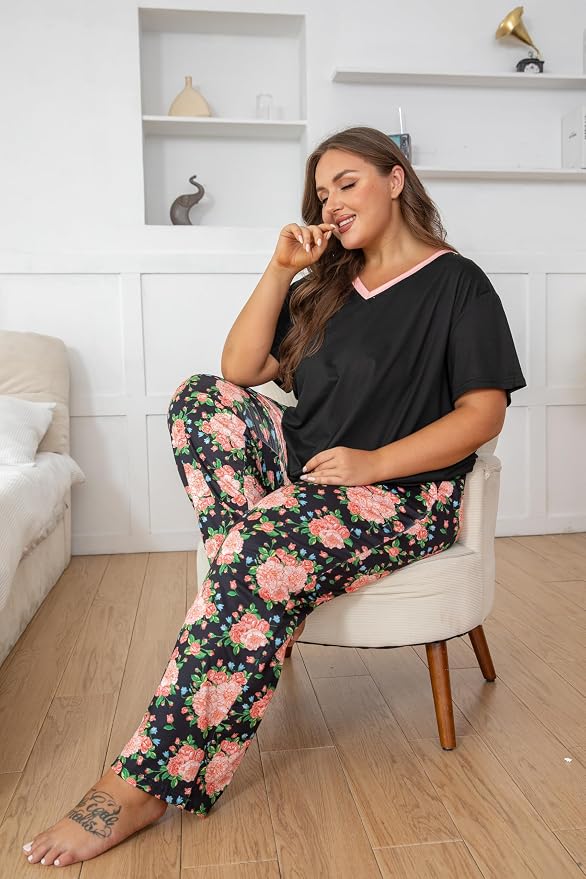 Pink Flowers/Black