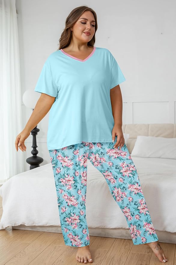 Pink Flowers/Sky Blue