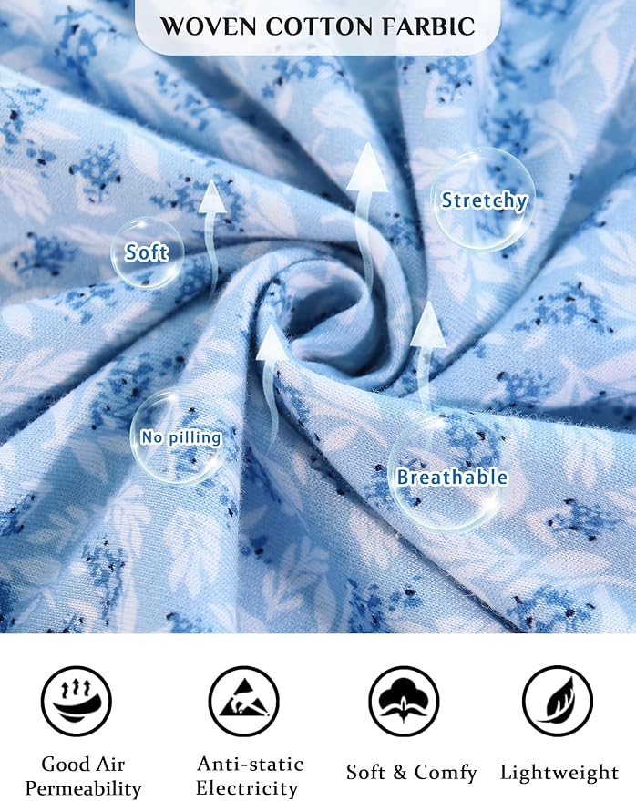 Knit-100% Cotton White Branches, Blue Flowers