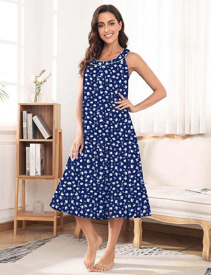 100% Cotton Blue Background White Flowers