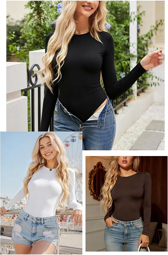 3-pack Black White Brown Long Sleeve