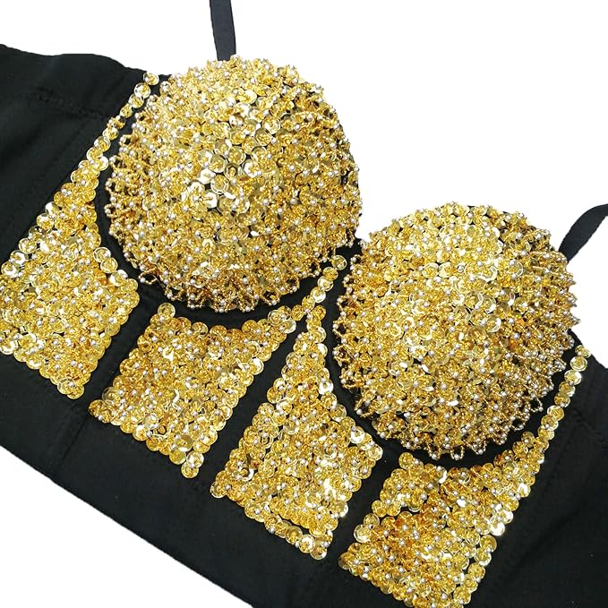 Sequin Bustier Crop Top Gold