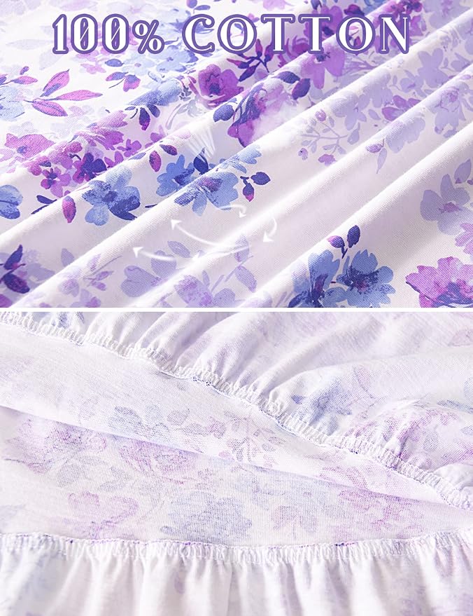 100% Cotton Purple Ink Flower