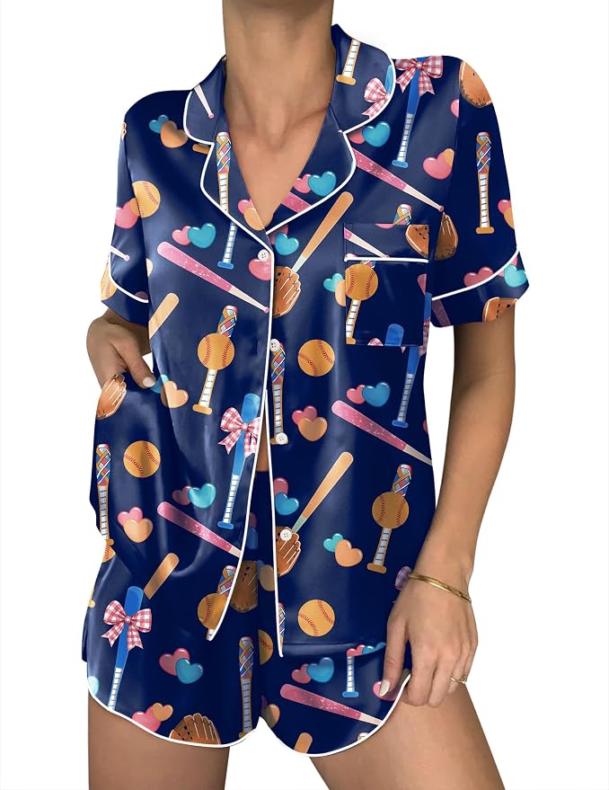 Dark Blue Baseball Print