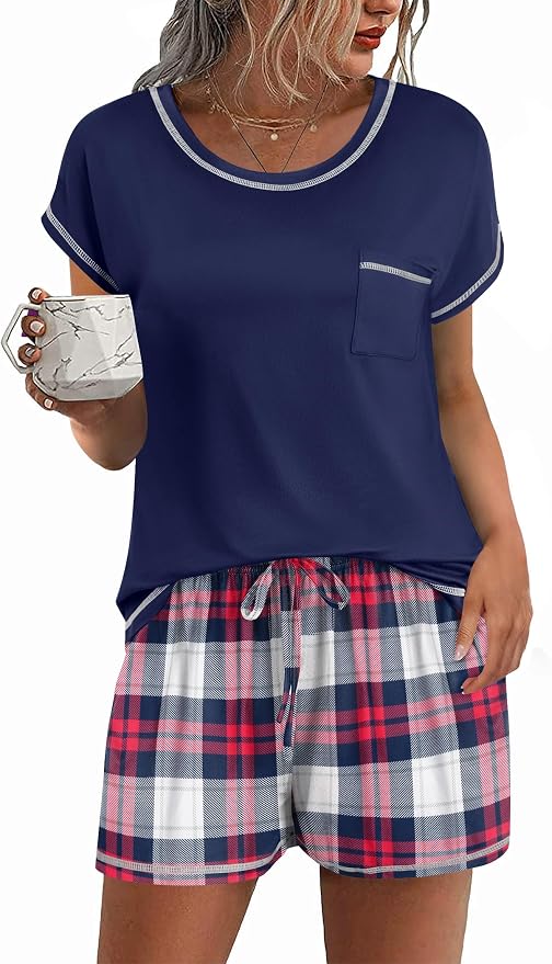 Plaid Navy Blue and Red