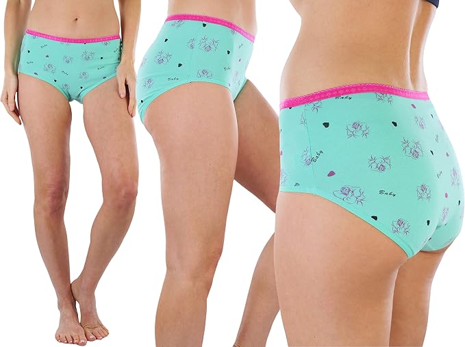 6 Pack: Rose and Baby Print W/ Contrast Colored Waistband