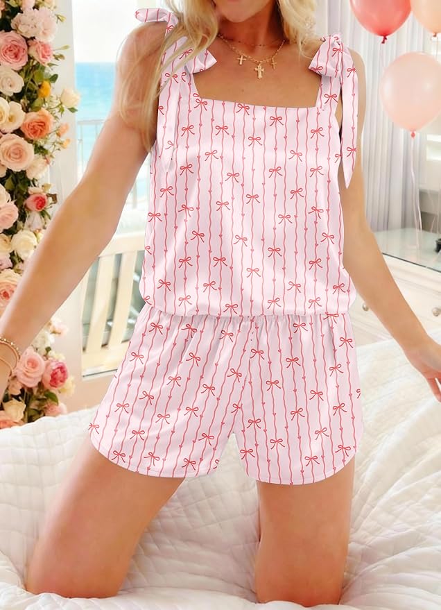Pink Striped Bow Print