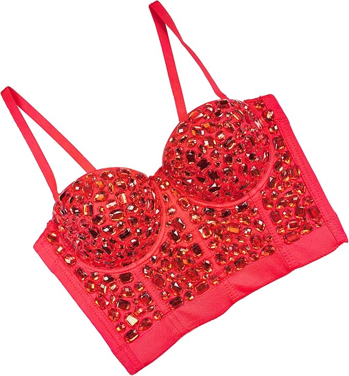 Rhinestone Corset Bustier Red