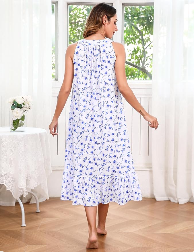 60% Cotton Blue Morning Glory on White