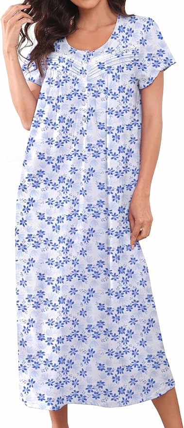 Knit-60% Cotton White Background, Blue Flower World