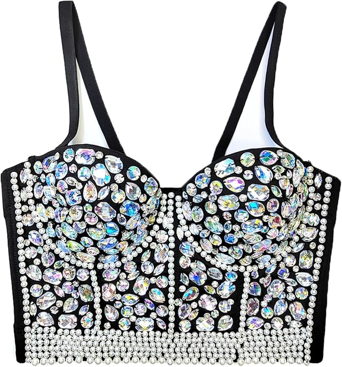 Rhinestone Bead Crop Top Multicolor