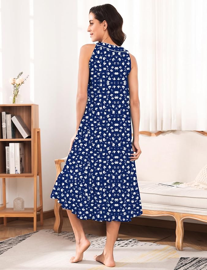 100% Cotton Blue Background White Flowers