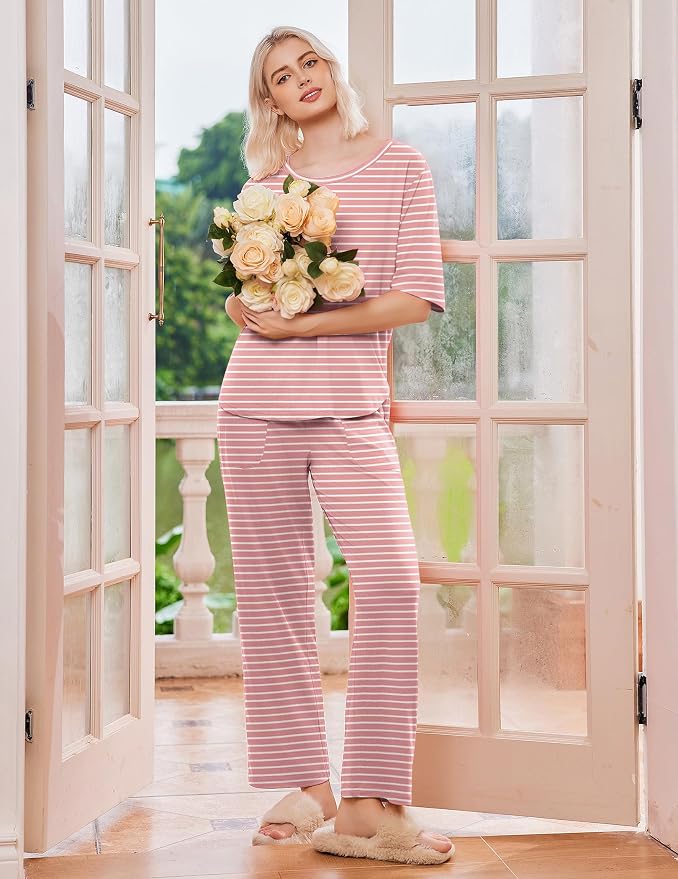 Navy Dots/Light Pink Striped