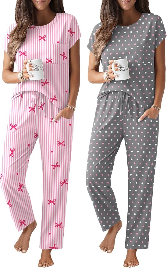 Pink Bow Knot/Grey Dots