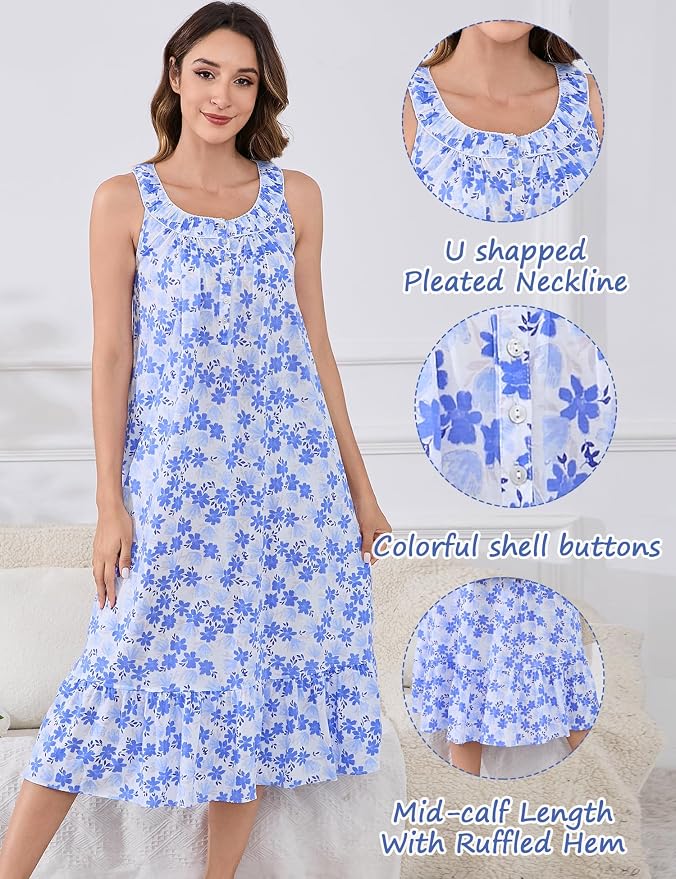 60% Cotton White Background, Blue Flower World