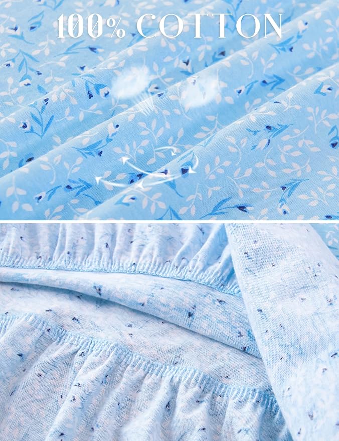 100% Cotton Blue and White Flower