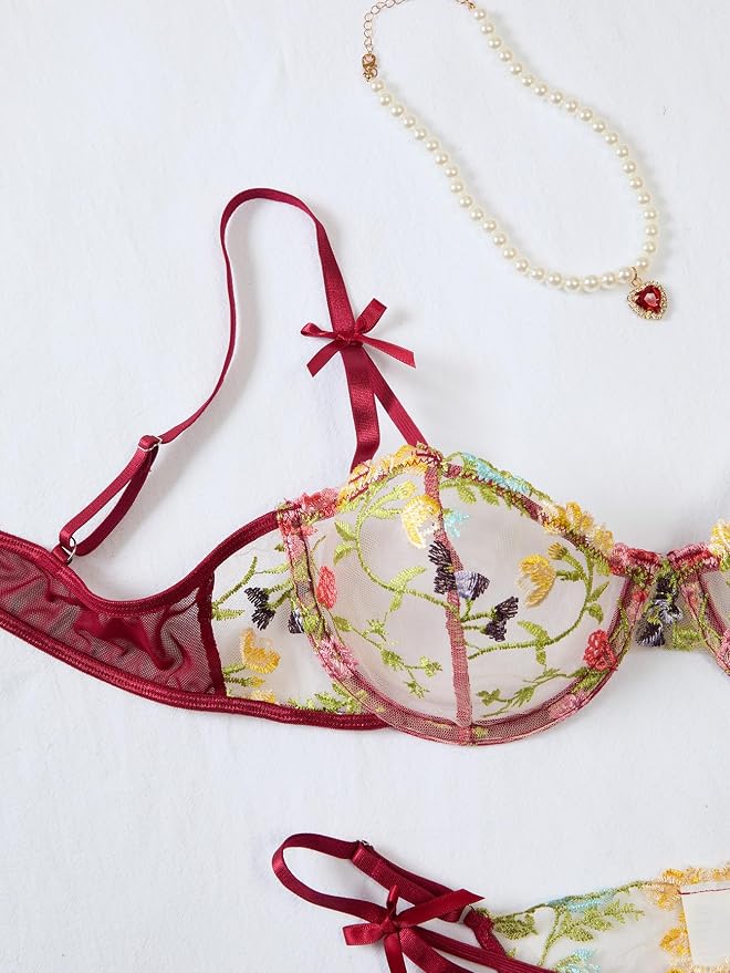 Bow Floral Wine Red