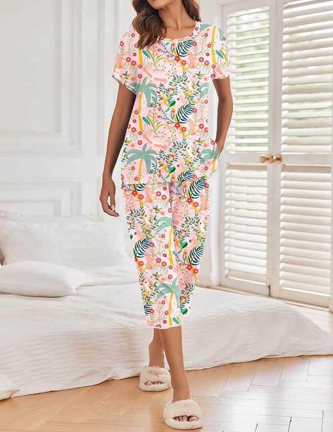 Pink Flower and Bird Print