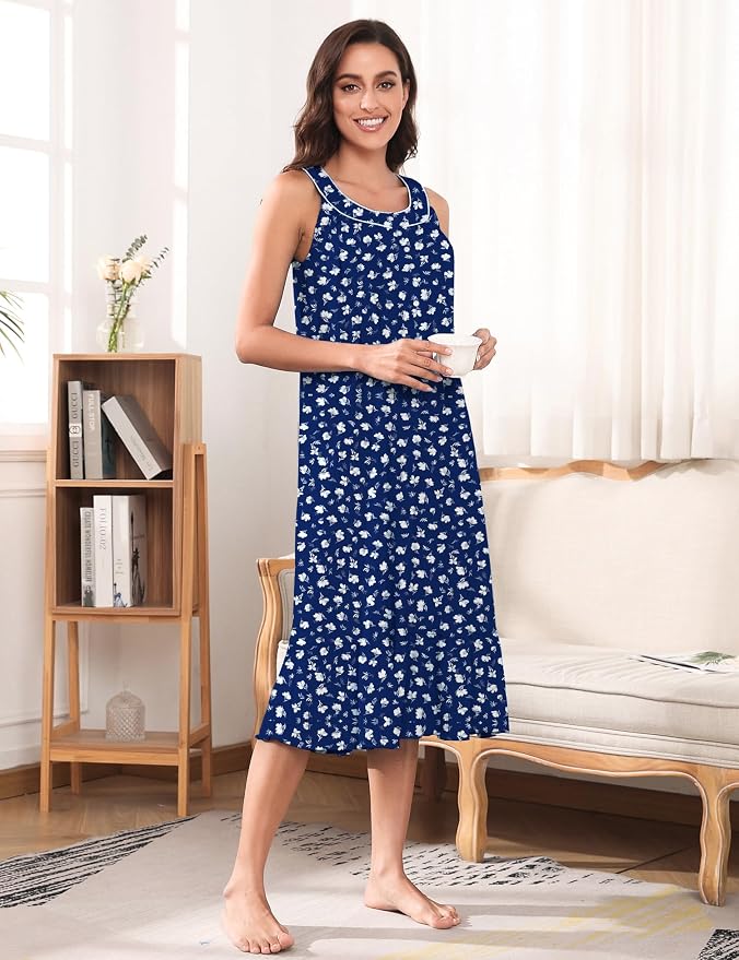 100% Cotton Blue Background White Flowers