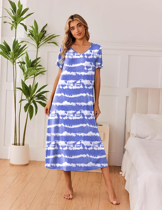 Tie Dye Blue/White Floral/Green Flower