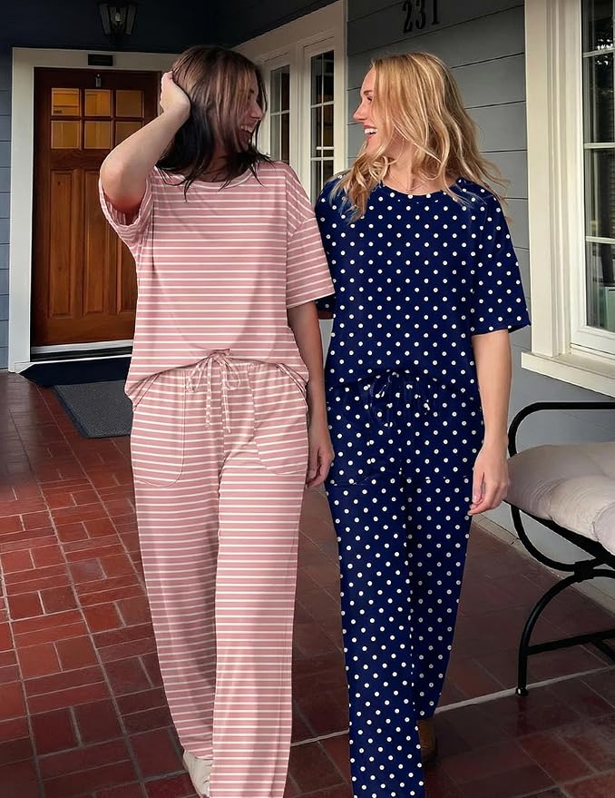 Navy Dots/Light Pink Striped