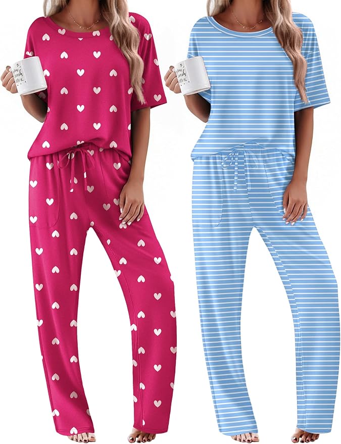 Rose Heart/Light Blue Striped