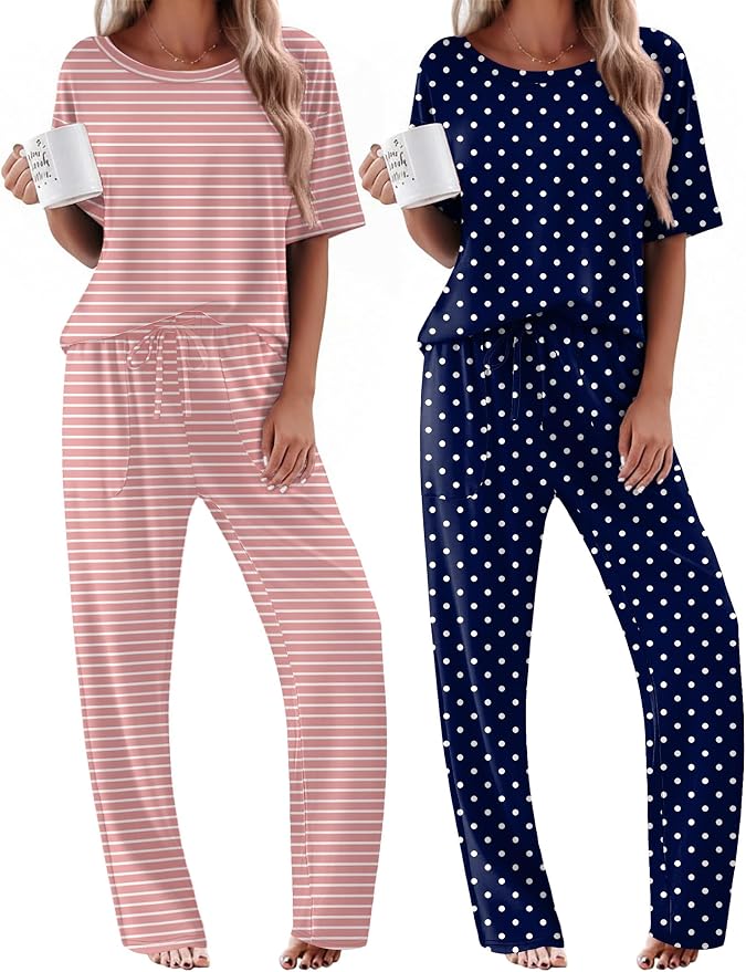 Navy Dots/Light Pink Striped