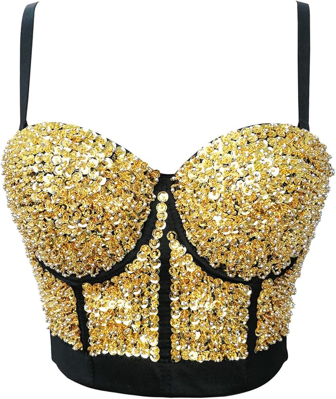 Sequin Bustier Crop Top Gold