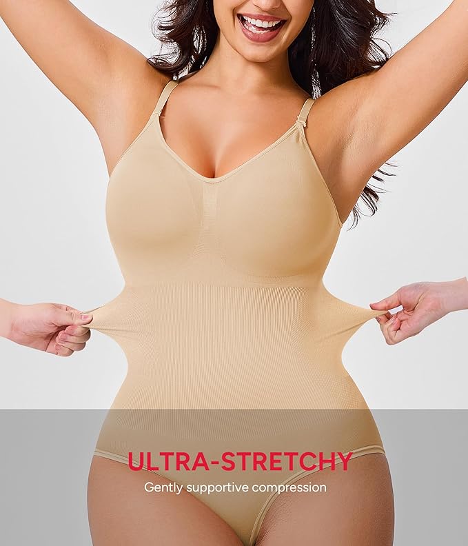Beige V Neck Bodysuit