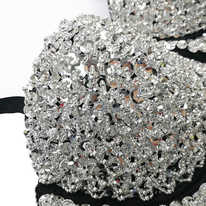 Sequin Bustier Crop Top Silver