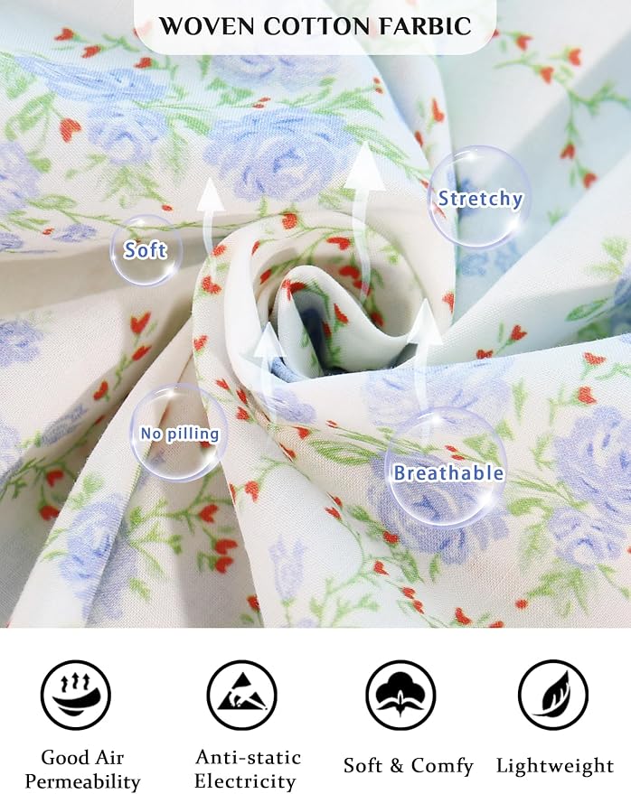 Woven-100% Cotton Red Branches, Blue Flowers