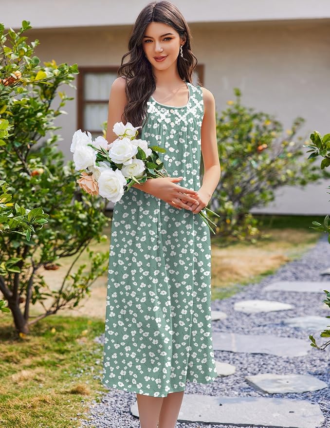 Green White Florals