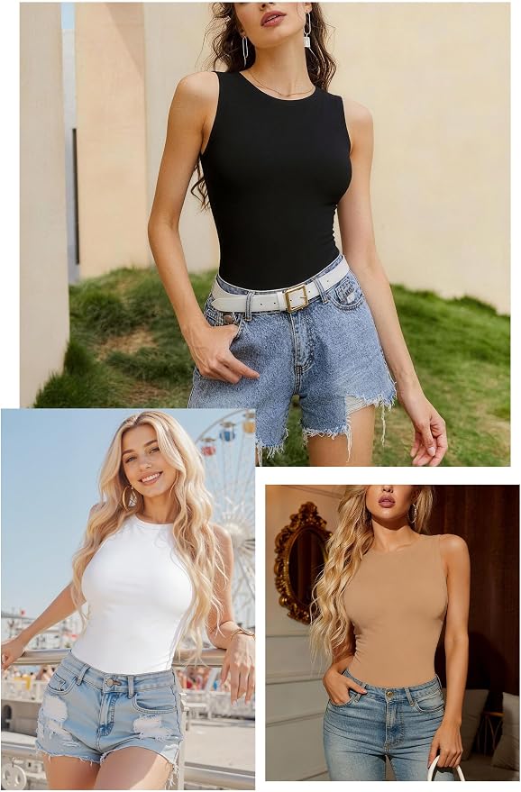 Black White Apricot Crew Neck Sleeveless