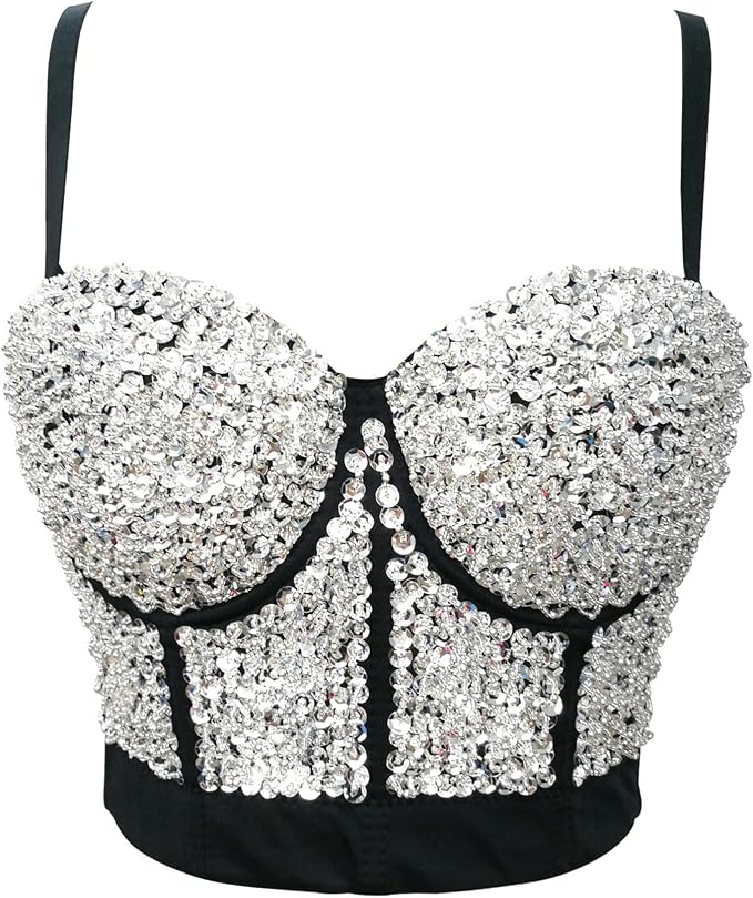 Sequin Bustier Crop Top Silver