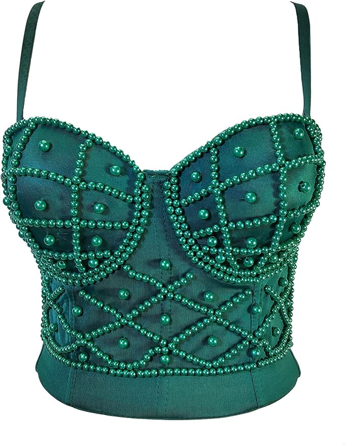 Pearls Beaded Bustier Corset Green