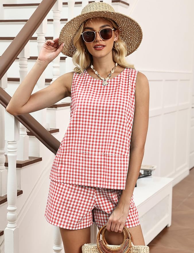 Watermelon Red & White Checkered