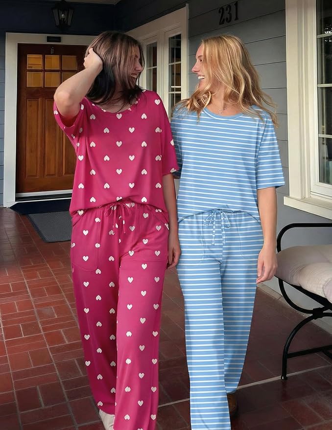Rose Heart/Light Blue Striped