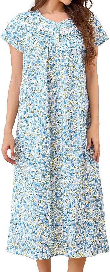 Woven-100% Cotton Green Leaves, Blue Flowers