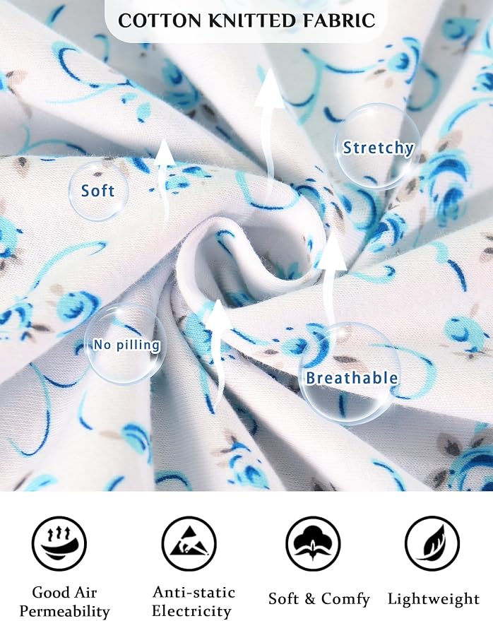 100% Cotton White Background Gradient Blue Flower119