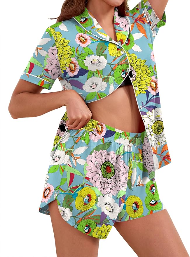 Blue Colorful Flower Print