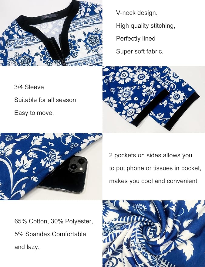 Blue Bohemian Flowers on White-long