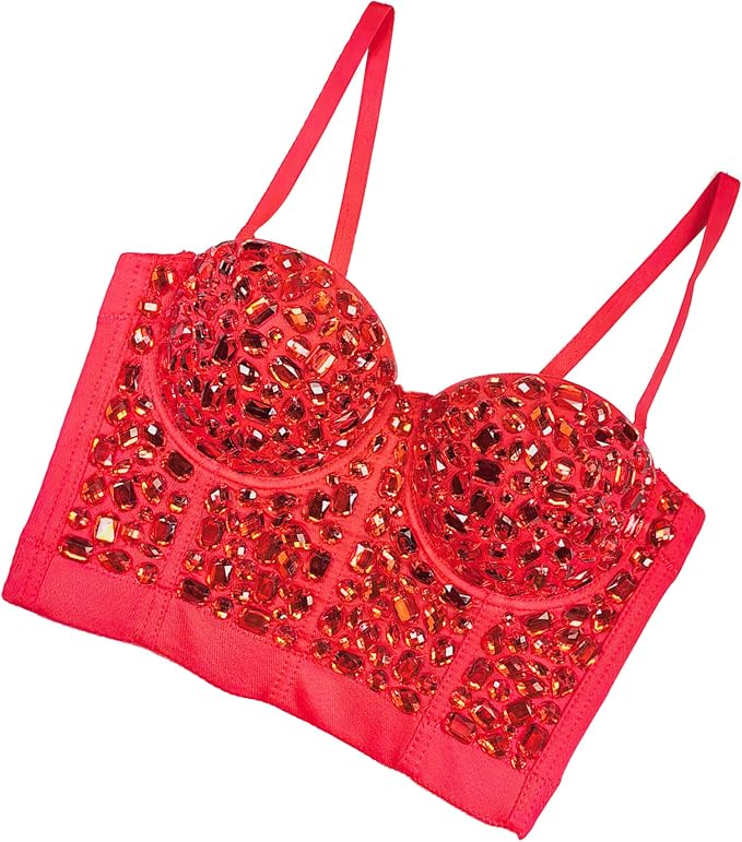 Rhinestone Corset Bustier Red