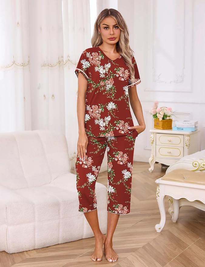 Black, Red Floral