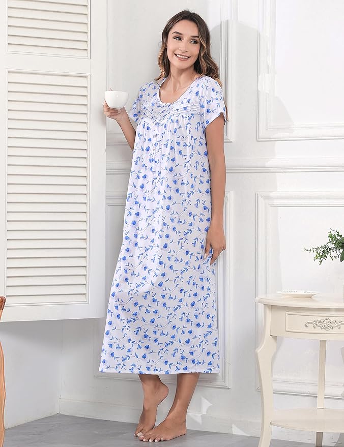 Knit-60% Cotton Blue Morning Glory on White