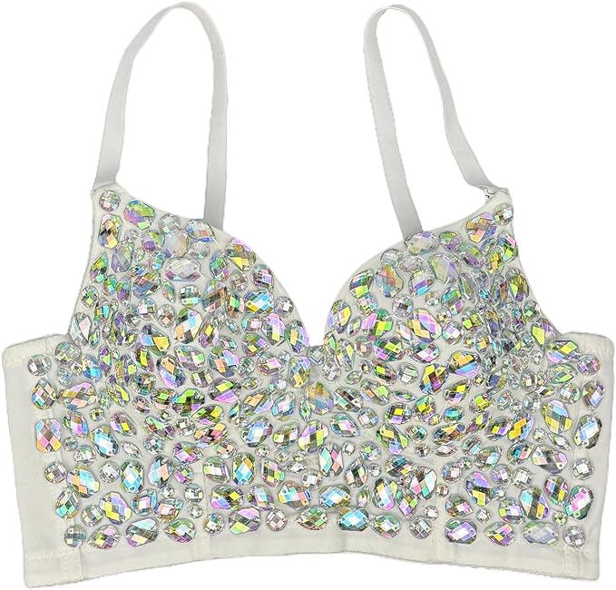 Rhinestone Diamond Bra White