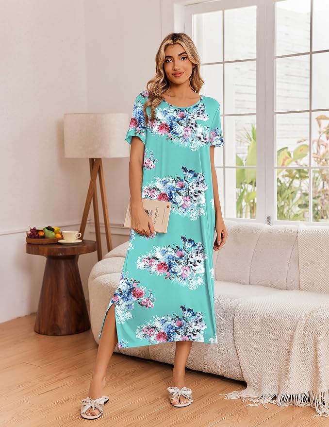 Tie Dye Blue/White Floral/Green Flower
