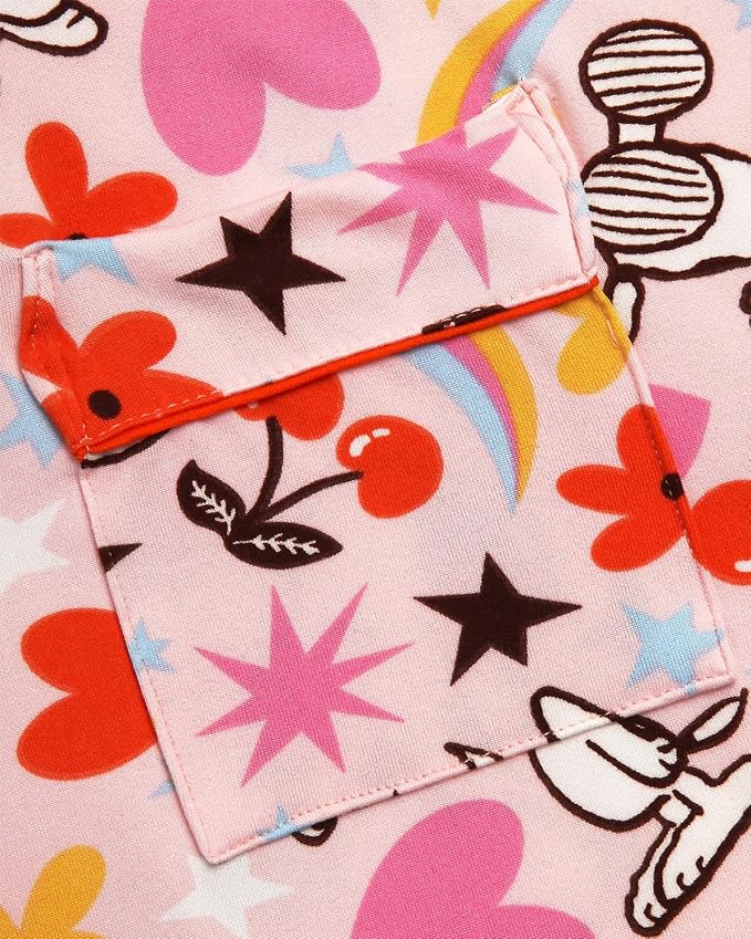 Pink Snoopy Flowers & Cherries Print