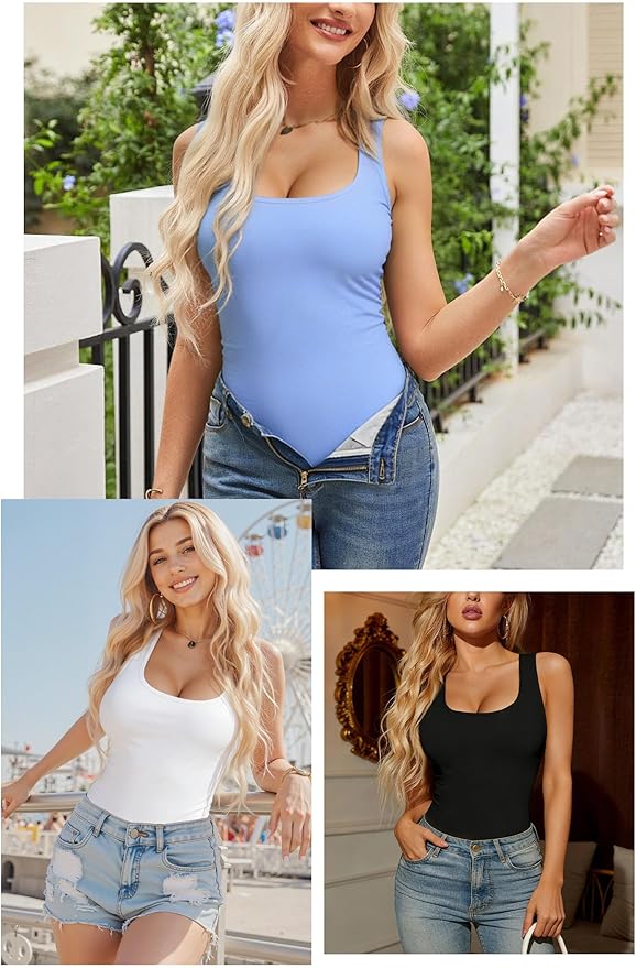 Black White Blue Wide-strap Tank Top