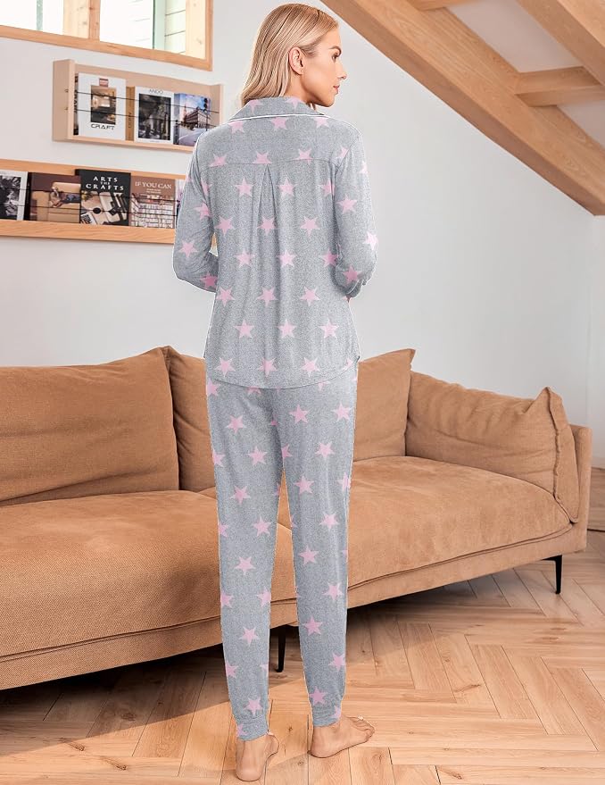 Light Gray With Pink Stars